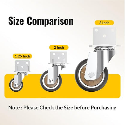 HOLKIE 3 Inch Caster Wheels Heavy Duty with Thickened L Shaped Plate,Swivel Side Mount Casters Set of 4 Supporting 660 LBS,Ideal Rubber Castor Wheels for Crib,TV Stand,Coffee Table,Book Shelf