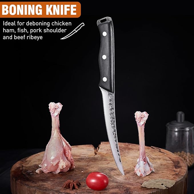 Naitesen Professional Butcher Knife Set 3, Bullnose Meat Carving knife Breaking Knife Boning Knife Hand Forged Very Sharp for Meat Cutting Home Kitchen Cooking BBQ Gifts for Men Women