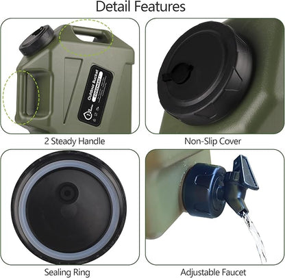 COOZMENT 3.2 Gallon/5 Gallon Water Containers with Spigot, BPA Free Water Jug, Military Green Water Tank, Multifunction Water Storage Containers for Camping Outdoor Hiking,Emergency Storage