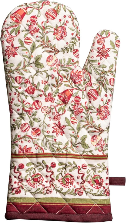 Maison d' Hermine Oven Gloves 100% Cotton Oven Mitt 7" x 13" with Loop Heat Resistant Cooking Gloves for Thanksgiving Christmas Decorations Baking Handling Hot Pans (Pack of 1, Reveillon Au Jardin)