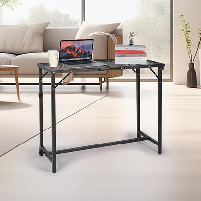 REDCAMP 39" Folding Outdoor Bar Table, Patio Bar Height Table, 2 Pack | Waterproof Mesh Top Rectangle Counter Console Table for Balcony, Garden, Backyard, Hot Tub, Poolside, Indoor or Outdoor Use