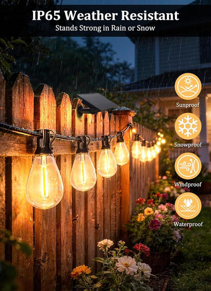 50FT Solar String Lights Outdoor Waterproof, 18LED S11 E12 Bulbs, Remote Control, Dimmable Timer, 3 Modes, Solar Powered Outdoor Patio Lights for Backyard Deck Garden Hanging Use