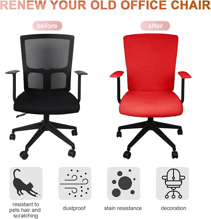Tallew 4 Pcs Office Chair Covers Stretchable Armrest Seat,XL,Red | Universal Fit Office Desk Chairs, Protective Seat Backrest Slipcovers, Stretchable Prevent Wear, Easy Install for Rotating
