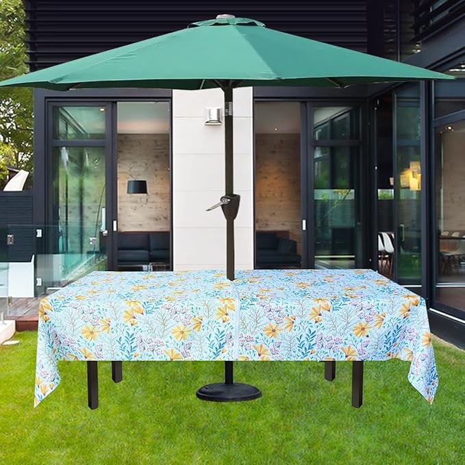 EHouseHome Outdoor and Indoor 60x84 inch Tablecloth with Umbrella Hole and Zipper, Waterproof Zippered Patio Cloths, Spring/Summer Table Covers for Backyard Circular Table/BBQs/Picnic
