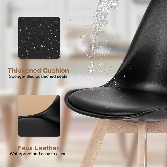 OLIXIS Dining Chairs Set of 8, Mid Century Modern Kitchen Chairs with Curved Backrest and Wood Legs, PU Leather Upholstered Accent Chair for Living Room, Bedroom, Outdoor Patio, Black