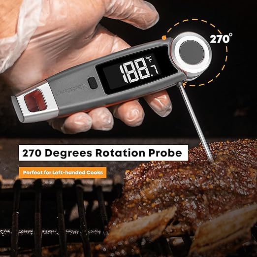 Finaltouch X10 Instant Read Digital Meat Thermometer NSF Certified Waterproof Professional for Cooking Grilling BBQ Baking Candy Oil with Rotating Probe and Backlit Display (Charcoal Gray)
