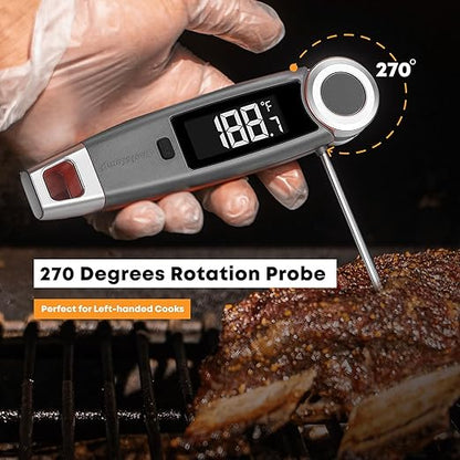 Finaltouch X10 Instant Read Digital Meat Thermometer NSF Certified Waterproof Professional for Cooking Grilling BBQ Baking Candy Oil with Rotating Probe and Backlit Display (Charcoal Gray)