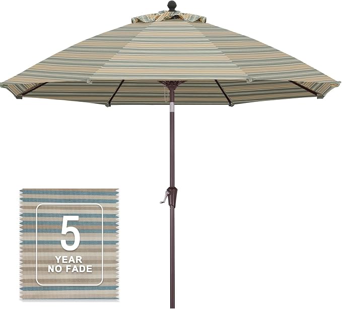 MASTERCANOPY 9ft Olefin 5-Year-Non-Fading Patio Umbrella Brown & Beige | UV/Water/Fade-Resistant Canopy, Vented Top, 8 Fiberglass Ribs – Ideal For Deck, Yard, Market