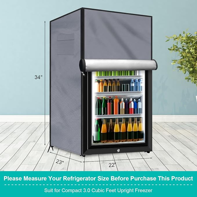 Outdoor Refrigerator Cover Outdoor Dustproof Freezer Covers for Protecting Upright Freezers/Beverage Refrigerator Compact 3.0 Cubic Foot Freezer (Silver-22" x 23" x 34")