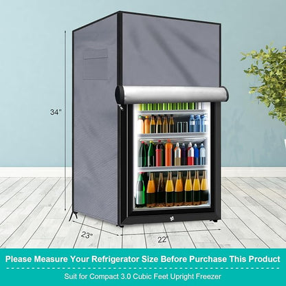 Outdoor Refrigerator Cover Outdoor Dustproof Freezer Covers for Protecting Upright Freezers/Beverage Refrigerator Compact 3.0 Cubic Foot Freezer (Silver-22" x 23" x 34")