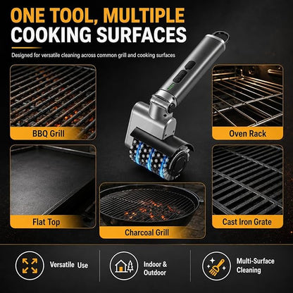 Upgraded Cordless Electric Grill Brush, Electric Grill Cleaner for Outdoor Grill & Electric BBQ Grill Brush with Powerful Motor, Rechargeable, Adjustable Angle – Perfect for Removing Burnt-On Grease