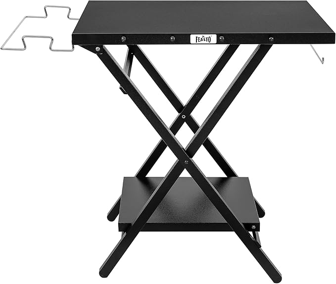 Feasto Outdoor Grill Table, Foldable Pizza Oven Stand & Griddle Stand with Garage Rack & Tissue Holder, Folding Outdoor Prep Table for Gathering and Party, 30" x 24", Black