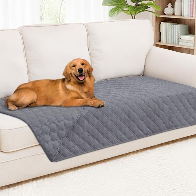 Smiry Waterproof Reversible Pet Couch Covers for Dogs | Pet Friendly, Soft Fabric, Washable Sofa Furniture Protector for Dogs Cat Kids, Checkered (40"x80", Grey/Grey)