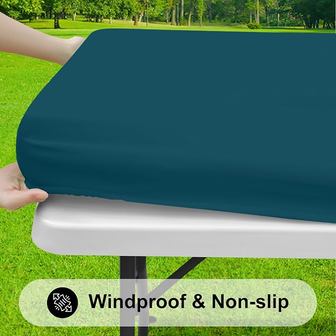 Smiry Rectangle Tablecloth, Elastic Fitted Flannel Backed Vinyl Tablecloths for 5ft Folding Tables, Waterproof Wipeable Table Covers for Indoor, Outdoor, Picnic and Camping (Peacock Blue, 30"x60")