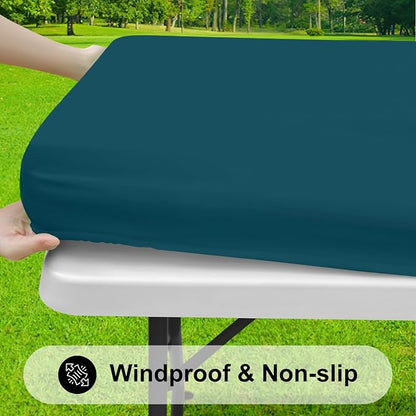 Smiry Rectangle Tablecloth, Elastic Fitted Flannel Backed Vinyl Tablecloths for 5ft Folding Tables, Waterproof Wipeable Table Covers for Indoor, Outdoor, Picnic and Camping (Peacock Blue, 30"x60")