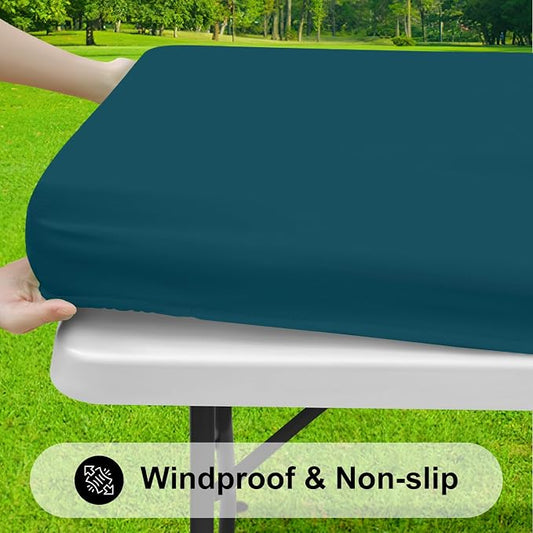 Smiry Rectangle Tablecloth, Elastic Fitted Flannel Backed Vinyl Tablecloths for 4ft Folding Tables, Waterproof Wipeable Table Covers for Indoor, Outdoor, Camping and Picnic (Peacock Blue, 24"x48")