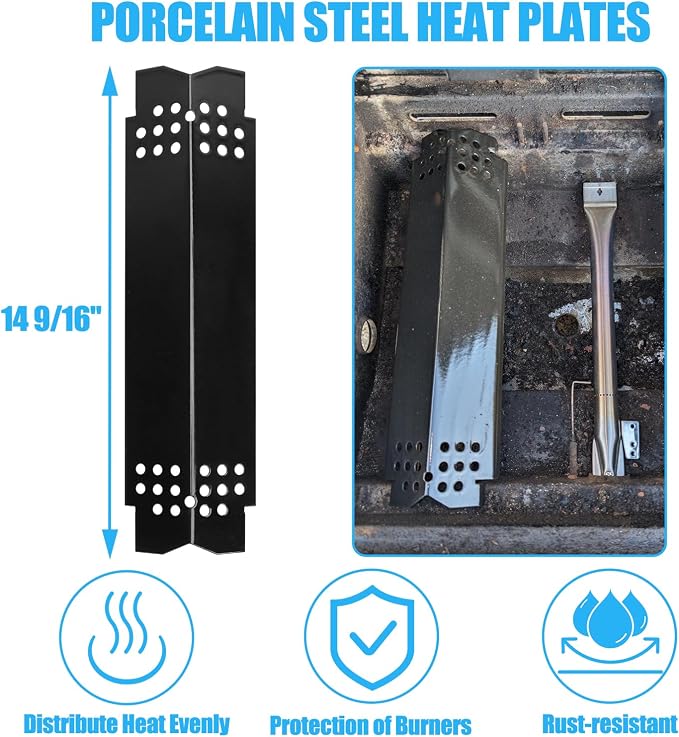 LS'BABQ Grill Replacement Parts Kit for Nexgrill Deluxe 2-Burner 720-0864R 720-0864BL 720-0864BA, Cast Iron Cooking Grates Heat Plates Burner Tube for Expert 2-Burner Grills 720-0864T