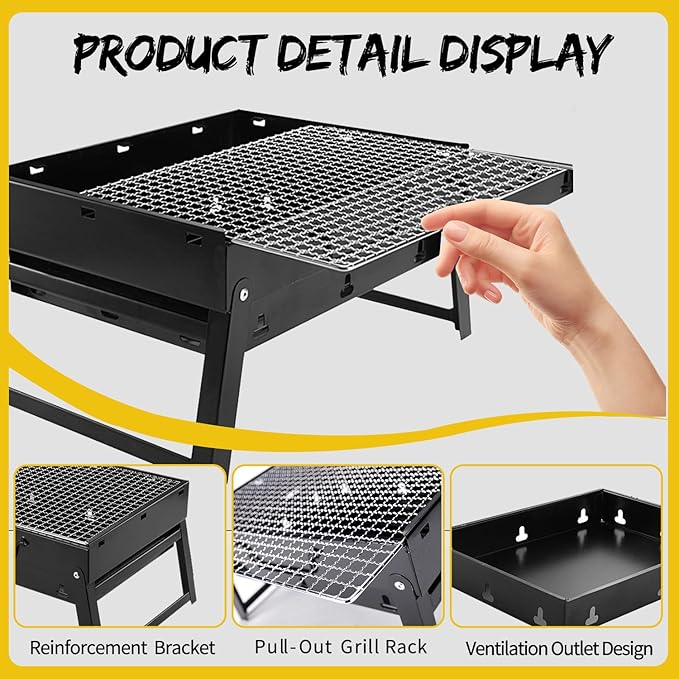 Barbecue Grill, Portable BBQ Charcoal Barbecue with Rack Wire Meshes Portable Household Charcoal Grills for Outdoor Grilling (13.8"X10.6"X7.9")
