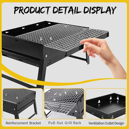 Barbecue Grill, Portable BBQ Charcoal Barbecue with Rack Wire Meshes Portable Household Charcoal Grills for Outdoor Grilling (13.8"X10.6"X7.9")