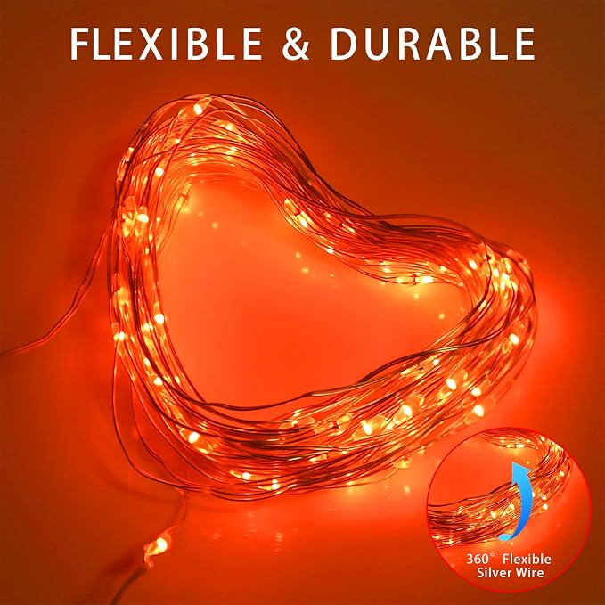 Fall Outdoor Decorations, Orange Solar String Lights Outdoor, 2Pack Total 200 LED Fairy Fall Lights Thanksgiving Halloween Decor, 8 Modes Waterproof for Porch, Garden, Patio, Fence, Balcony