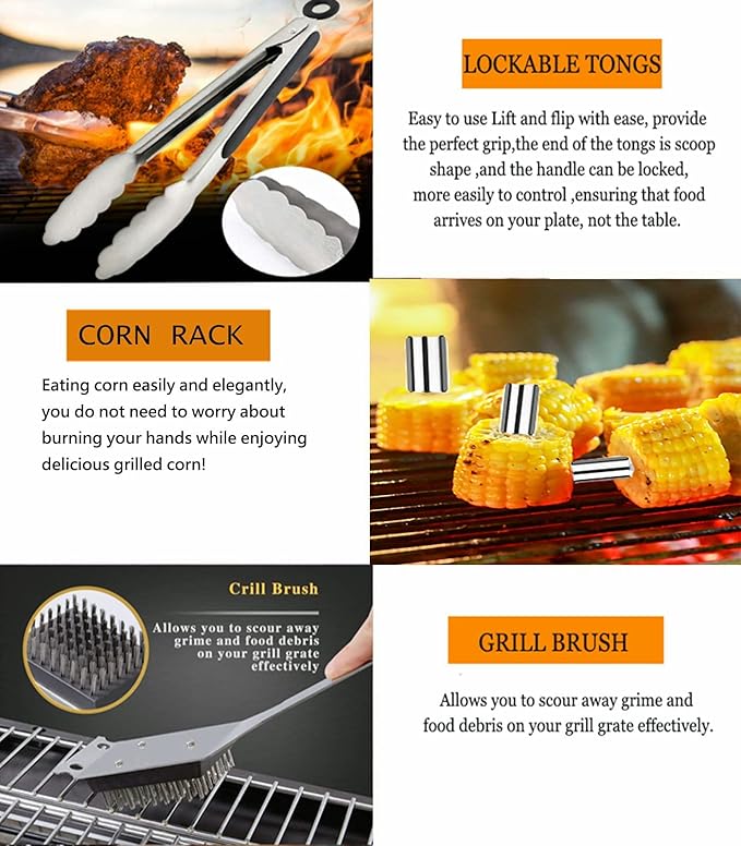MUJUZE Grilling Accessories,Dad Gifts for Fathers Day,BBQ Grill Sets for Men,BBQ Accessories with Apron for Dad,Grill Tool Set,Grill Kit for Camping,Backyard