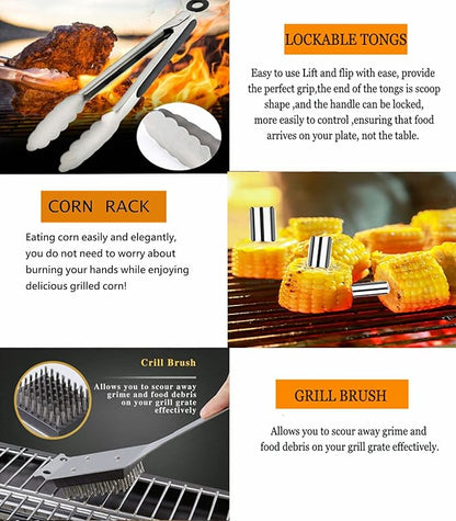 MUJUZE Grilling Accessories,Dad Gifts for Fathers Day,BBQ Grill Sets for Men,BBQ Accessories with Apron for Dad,Grill Tool Set,Grill Kit for Camping,Backyard