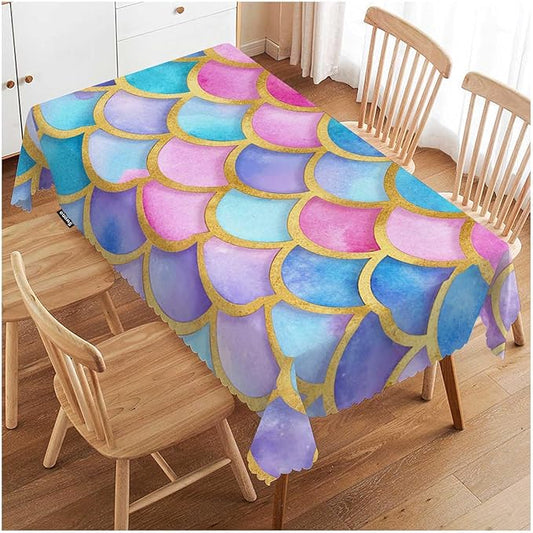 Swono Decorative Rectangle Table Cloth Mermaid, Rainbow Animal Fish Skin Mermaid Scales Polyester Tablecloth Kitchen Table Cover for Dining BBQ Picnic Coffee Table 50x72, 4-6 Seats