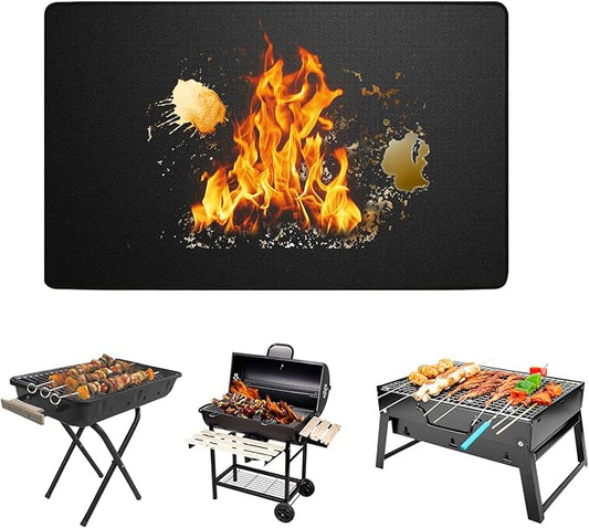 RONGTAI 36" x 48" Heat Resistant Under Grill Mats, Fireproof Waterproof Deck Patio Protector, Reusable Oil-Proof Square BBQ Mat for Outdoor Grill, Stove