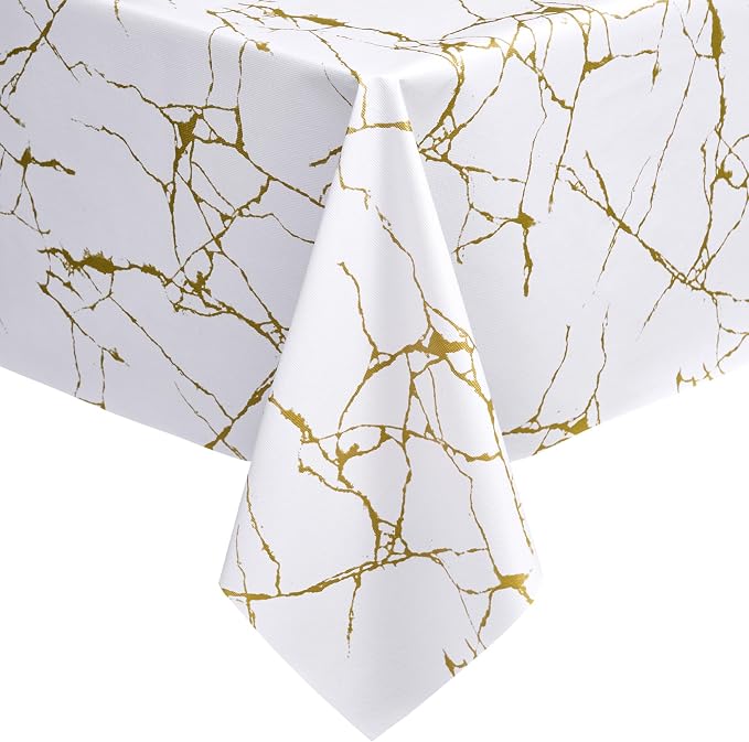sancua 100% Waterproof Vinyl Tablecloth 54x78 Inch Rectangle, White Marble | PVC Table Cloth for Picnic, Oil-Resistant Spill-Proof Wipeable Cover for Dining, Kitchen, Parties, Indoor and Outdoor