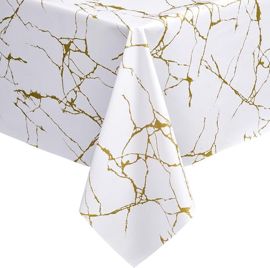 sancua 100% Waterproof Vinyl Tablecloth 54x78 Inch Rectangle, White Marble | PVC Table Cloth for Picnic, Oil-Resistant Spill-Proof Wipeable Cover for Dining, Kitchen, Parties, Indoor and Outdoor