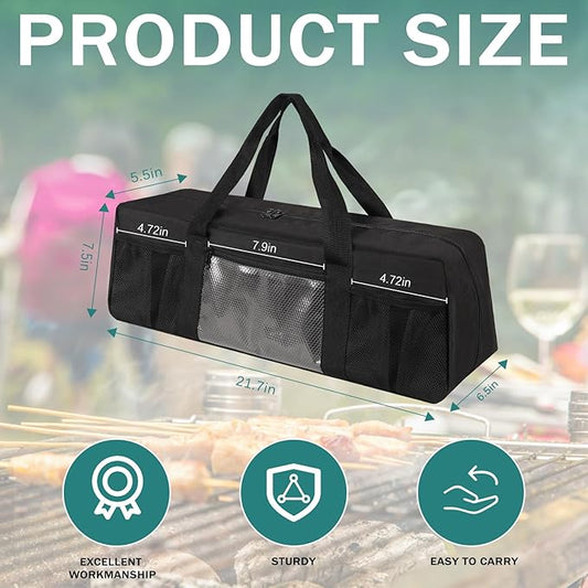 Grill Tool Storage Bag, Large Grill Utensil Storage Caddy with Pockets, Portable Grill Accessory Storage Bag for Outdoor Camping & BBQ (Black)
