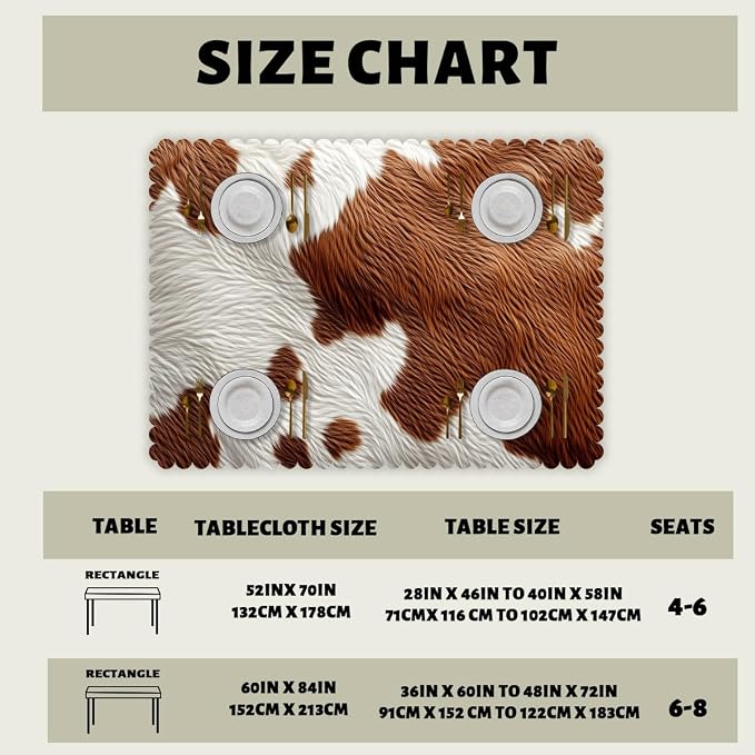 Cow Fur Texture Decorative Rectangle Tablecloth Cowhide Animal Brown Fur Pattern Rectangle Polyester Table Cloths Kitchen Table Cover for Dining BBQ Picnic Coffee Table 52 x 70 Inch 4-6 Seats