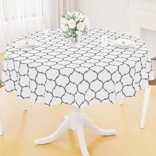 Smiry Round Plastic Table Cloth, Waterproof Vinyl Tablecloth with Flannel Backing for Round Tables, Wipeable Spillproof for Dining, Camping, Indoor and Outdoor (60" Round, White)