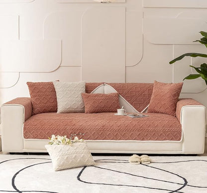 vctops Geometric Jacquard Plush Sofa Couch Covers Farmhouse Neutral Non Slip Sectional Couch Cover Soft Warm Sofa Slipcover for Dogs, Children, Pets Furniture Protector (Orange,43"x70")