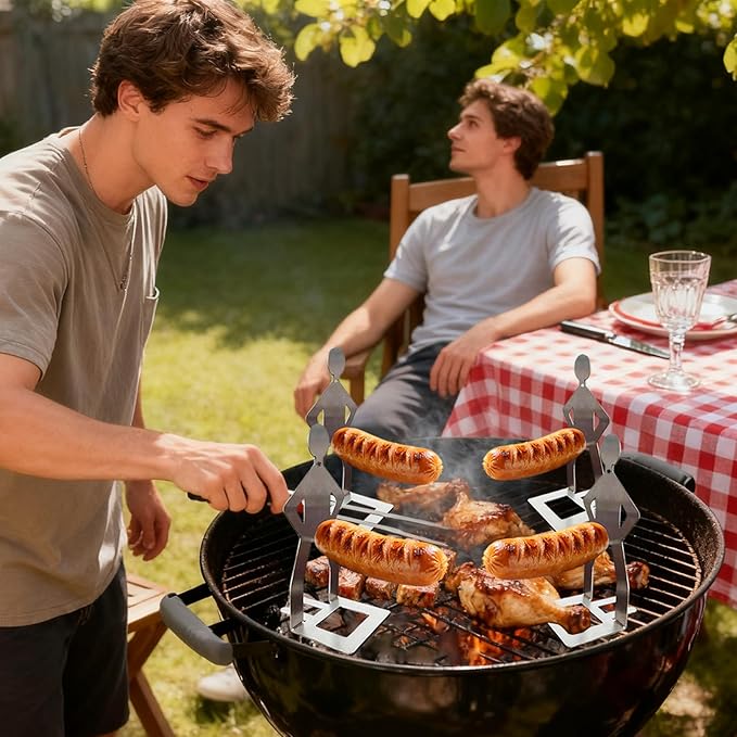 4PCS Funny BBQ Stand Man HotDog Holder,Portable HotDog Roaster,Reusable Stainless Steel Hotdog&Sausage Stand for Christmas Barbecue,Camping,Spring Trip Sausage Barbecue Rack,Barbecue Grill Accessories