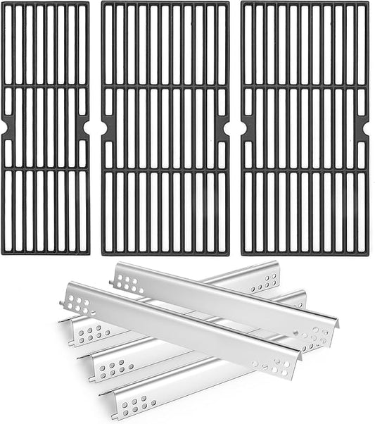Hisencn Parts for Charbroil Performance 5 Burner Grill 463347519, Repair Kits for Char-Broil 463347518, 16 15/16 in Heat Plates and 18” x 25” Cast Iron Cooking Grates for Char Broil