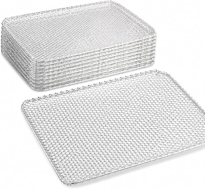 10 Pack Disposable Grill Toppers, Aluminum BBQ Mesh Mats for Outdoor Cooking, 15.3 x 12 Inch Grilling Liners to Help Reduce Food Drops Through Grates, for Vegetables, Fish, Meat and Camping