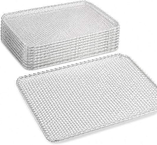 10 Pack Disposable Grill Toppers, Aluminum BBQ Mesh Mats for Outdoor Cooking, 15.3 x 12 Inch Grilling Liners to Help Reduce Food Drops Through Grates, for Vegetables, Fish, Meat and Camping