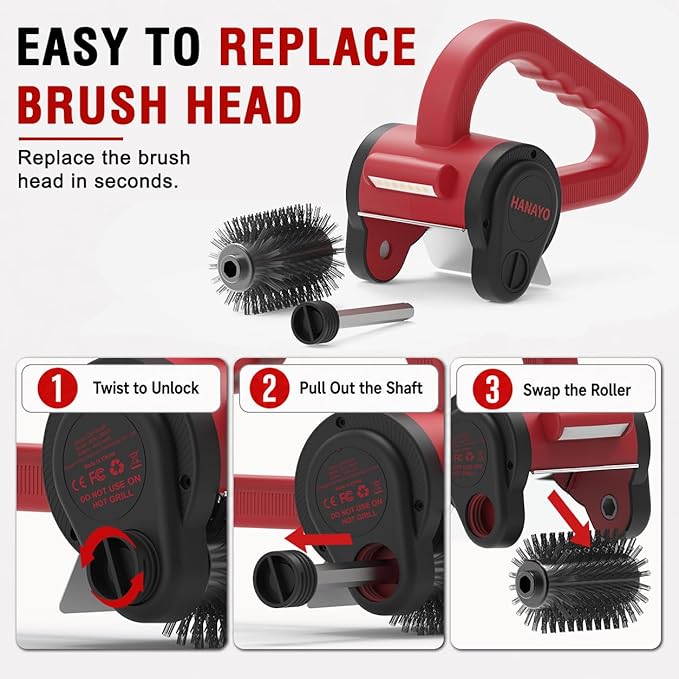 Electric Grill Brush, Rechargeable BBQ Grill Brush with High-Torque Motor, LED Light, Dishwasher-Safe Stainless Steel Rotary Brush Head,150 Mins Runtime Grill Brush for Outdoor Grill