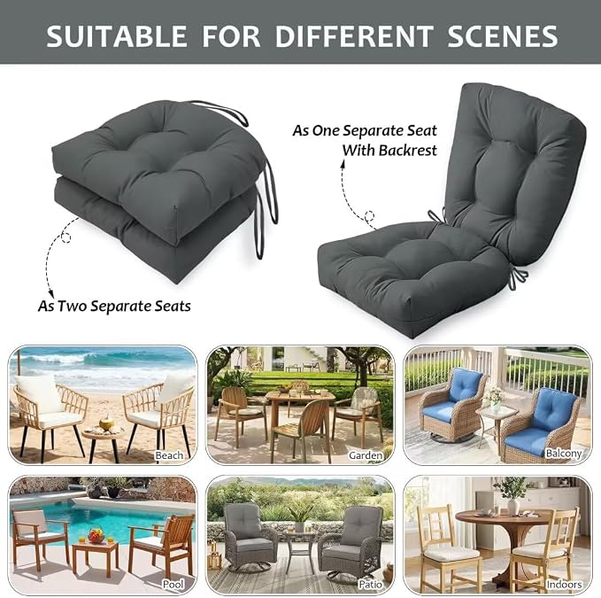 Outdoor Chair Cushions Set of 2, 19"x19" Tufted Outdoor Seat Cushions, Waterproof Patio Furniture Cushions, Grey