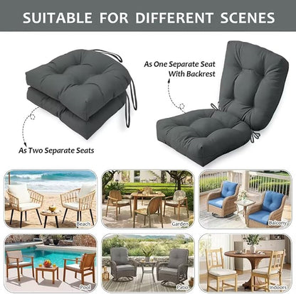 Outdoor Chair Cushions Set of 2, 19"x19" Tufted Outdoor Seat Cushions, Waterproof Patio Furniture Cushions, Grey