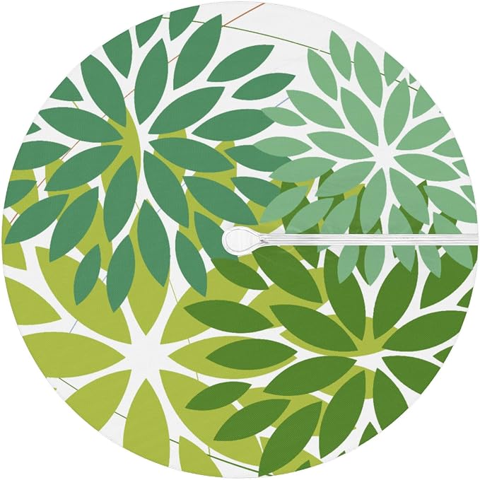Round Tablecloth with Umbrella Hole and Zipper Elastic Fitted Table Cloth 36"-44" Oil-Proof Waterproof Patio Table Cover for Outdoor Picnic Party, Spring Summer Geometric Elegant Dark Light Green