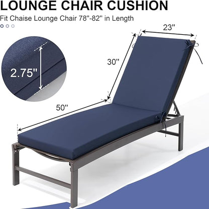 Crestlive Products Waterproof Outdoor Chaise Lounge Cushions Set of 2, Fade Resistant Patio Furniture Lounge Chair Cushion, 80" L x 23" W