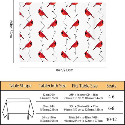 TKS MITLAN Cardinal Bird Tablecloth 60x84 Inch Rectangular Red Birds on Branches Oblong Table Cloth Kitchen Table Decorations for Home Dinner Party