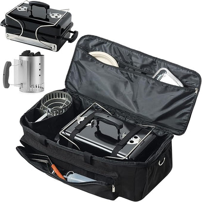 Padded Carry Bag for Weber 121020 Go-Anywhere Charcoal Grill with Special Divider for Chimney Starter, Water-resistant Portable Carrying Case, Camping Griddle Accessories, Black (Bag Only)