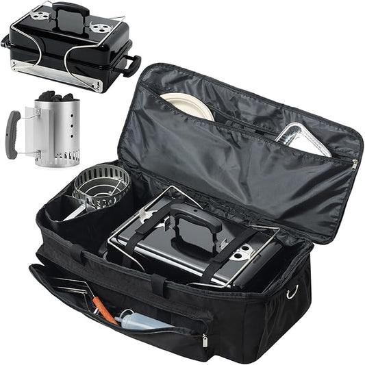 Padded Carry Bag for Weber 121020 Go-Anywhere Charcoal Grill with Special Divider for Chimney Starter, Water-resistant Portable Carrying Case, Camping Griddle Accessories, Black (Bag Only)