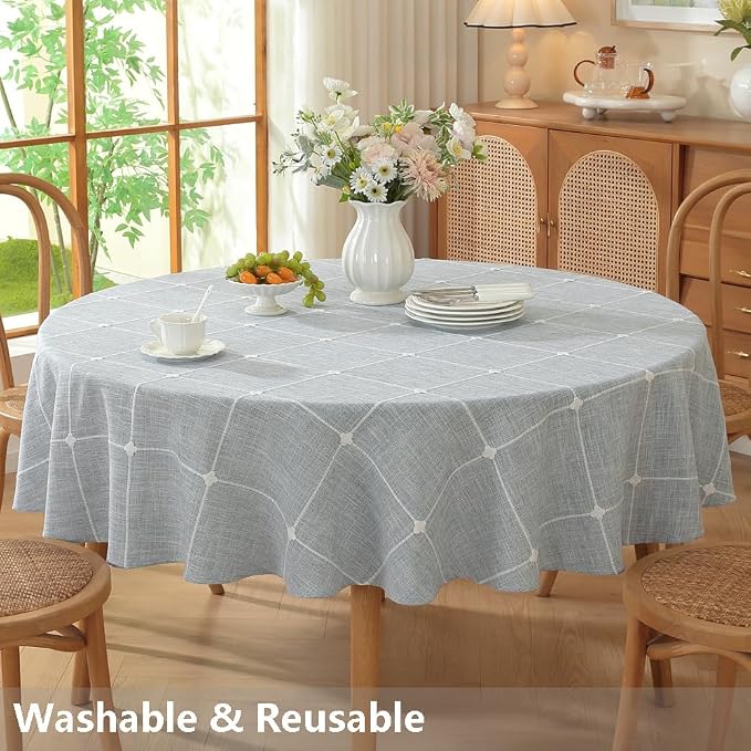 TruDelve Round Tablecloth 60 Inch Blue Fabric Farmhouse Cloth Tablecloths Circle Outdoor Picnic Table Cloth Round Cover (Blue,60",Round)