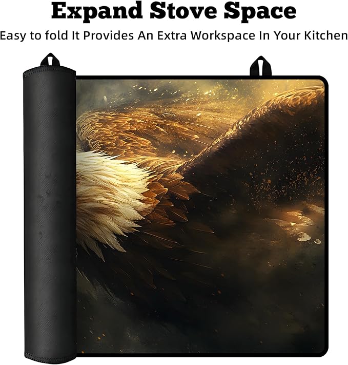 Multi-Design Stove Cover for Glass/Electric Stoves - 3-in-1 Heat-Resistant Protector Mat, Non-Slip Drying Rack 28"x20" (Eagle)