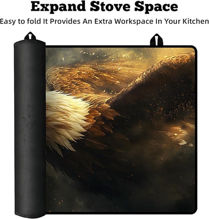 Multi-Design Stove Cover for Glass/Electric Stoves - 3-in-1 Heat-Resistant Protector Mat, Non-Slip Drying Rack 28"x20" (Eagle)