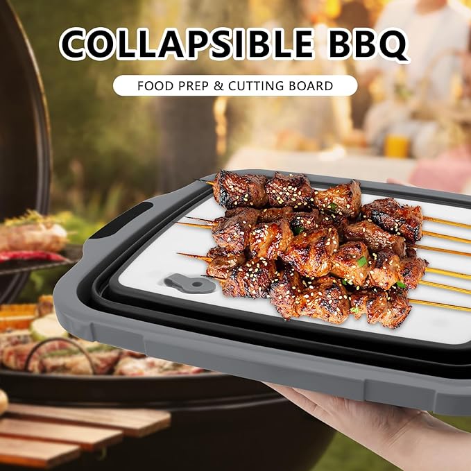 XL Collapsible BBQ Prep Tub with Lid (4.22 Gal / 16L) – Foldable Cutting Board Basin, Camping Sink & Food Storage Bin, Multipurpose Dish Tub for Meat, Fruit, Vegetables – Black